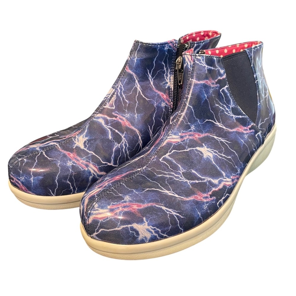 Alegria Climatease Rain Boots Booties Blue Lightning Size 40 / 9.5 Bolts Storm